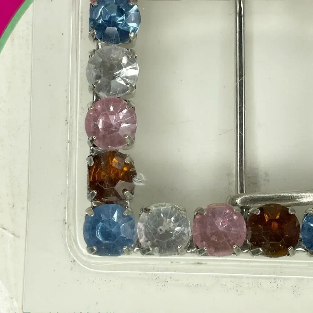 Silver Tone Colorful Rhinestone Square Belt Buckle